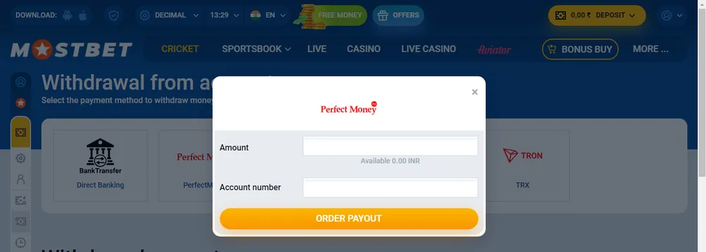 Mostbet Withdraw amount