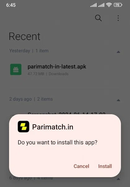 PariMatch Installation file