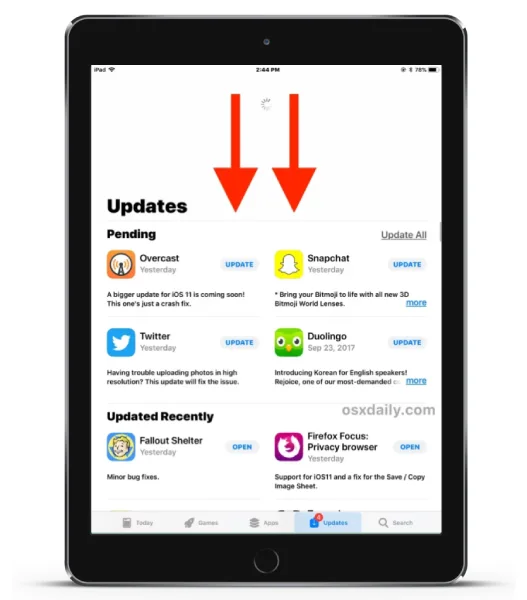 check for updates ipad